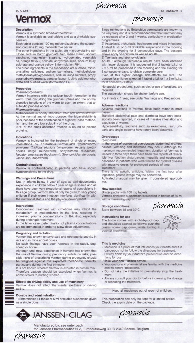 Vermox tablets: instructions for use 48 Vermox tablets: instructions for use 97